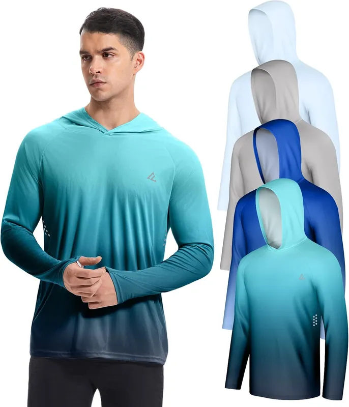 4 Pack Men‘s UPF 50+ Fishing Shirt Long Sleeve Sun Hoodie UV Protection Dry Fit Rash Guard Swim Athletic Workout Gym Running Express Delivery