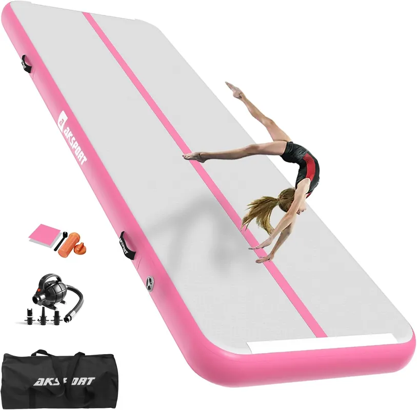 Clearance AKSPORT Gymnastics Air Mat Tumble Track Tumbling Mat Inflatable Floor Mats with Air Pump for Home Use/Tumble/Gym/Training/Cheerleading/Parkour/Beach/Park/Water